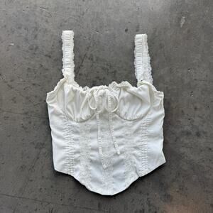 Vintage Y2k White Croquette Bow Ruffle Corset Women's Tank Top Small